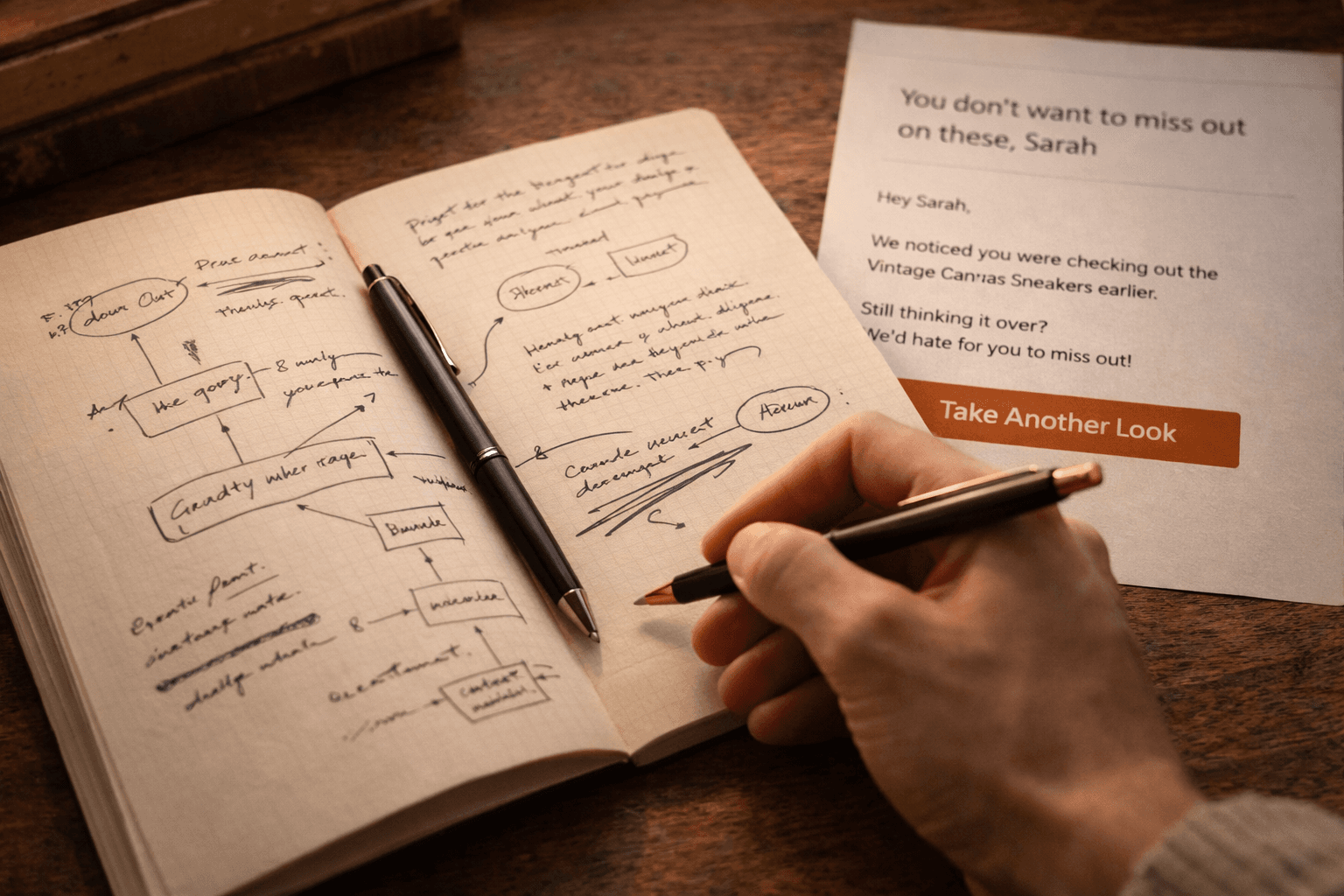 Browse abandonment email copywriting - email flow notebook